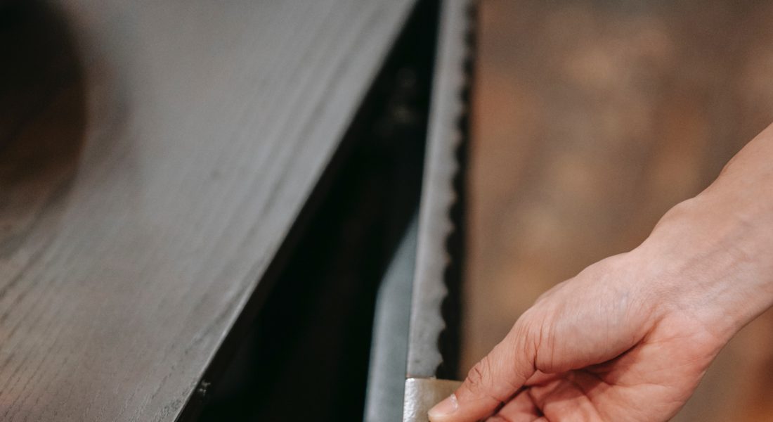 edge banding on a cabinet door