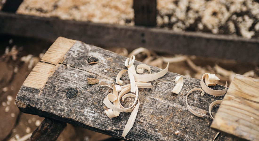 A chopped piece of wood during woodworking