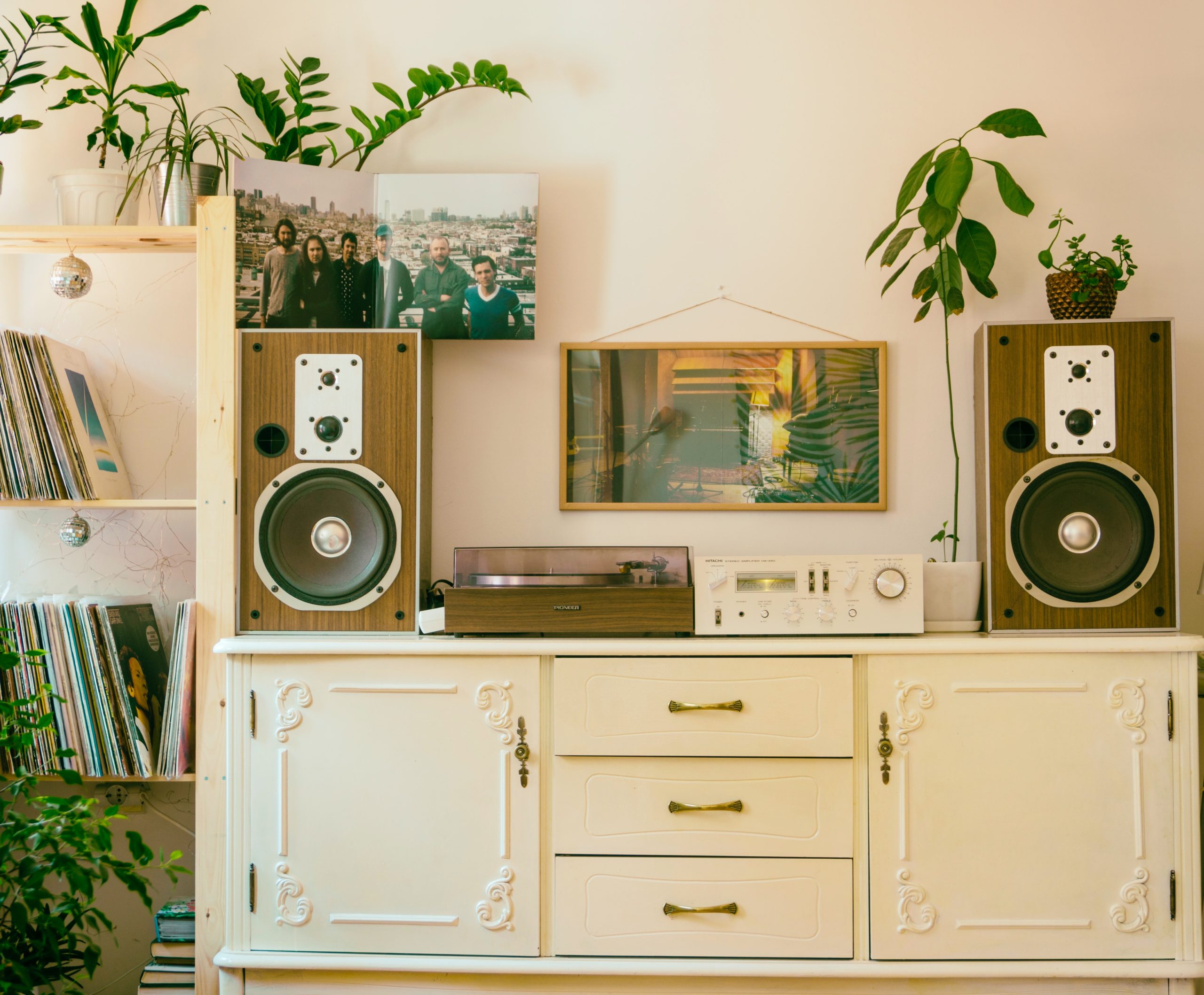 White cabinet with record player